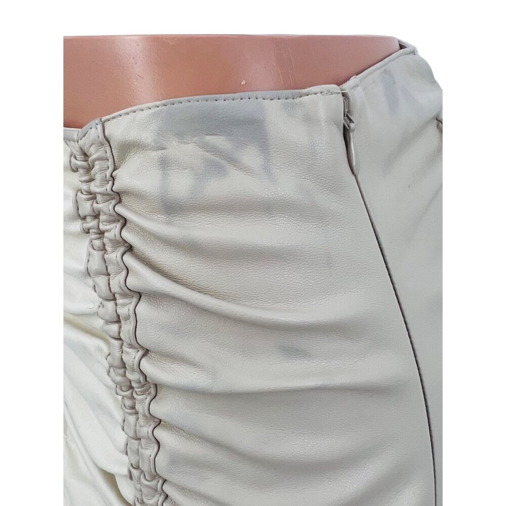 maniere de voir Beige Cream Ruched Vegan Leather Mini Skirt - Picture 10 of 16